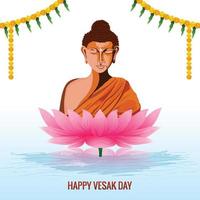 Buddha on lotus flower greeting card on happy vesak day background vector