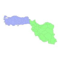 High quality political map of Turkey and Iran with borders of the regions or provinces vector