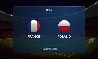 France vs Poland. Football scoreboard broadcast graphic vector