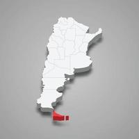 Tierra del Fuego region location within Argentina 3d map vector