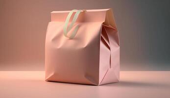 Paper Bag eco 3D illustration isolated pink, photo