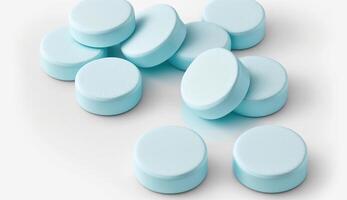 dispersado azul pastillas en blanco fondo, generativo ai foto