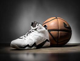 baloncesto Zapatos con baloncesto, generativo ai foto