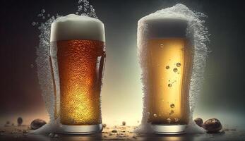 Two cold beers with foam, photo