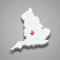 Warwickshire county location within England 3d map vector