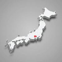 Yamanashi region location within Japan 3d map vector