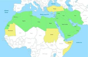 map of MENA region with borders of the states vector