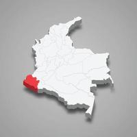 Narino region location within Colombia 3d map vector