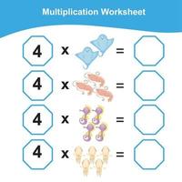 Multiplication Worksheet for children. Counting math worksheet. Printable math worksheet. Vector illustration.