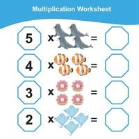 multiplicación hoja de cálculo para niños. contando matemáticas hoja de cálculo. imprimible matemáticas hoja de cálculo. vector ilustración.