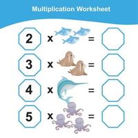 multiplicación hoja de cálculo para niños. contando matemáticas hoja de cálculo. imprimible matemáticas hoja de cálculo. vector ilustración.