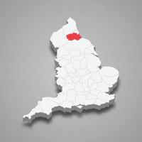 Durham county location within England 3d map vector