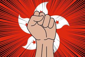 Human fist clenched symbol on flag of Hong Kong vector