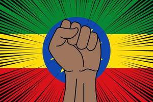 Human fist clenched symbol on flag of Ethiopia vector