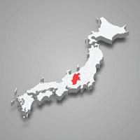 Nagano region location within Japan 3d map vector