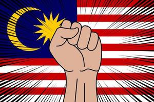 Human fist clenched symbol on flag of Malaysia vector