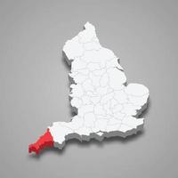 Cornwall county location within England 3d map vector