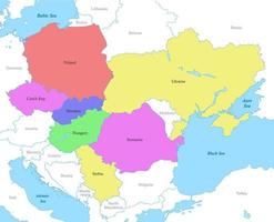 map of Carpathian states with borders of the countries. vector