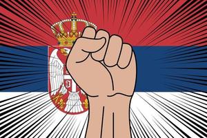 Human fist clenched symbol on flag of Serbia vector