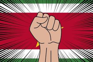 Human fist clenched symbol on flag of Suriname vector