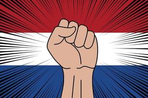 Human fist clenched symbol on flag of Netherlands vector