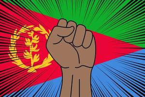 Human fist clenched symbol on flag of Eritrea vector