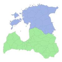 High quality political map of Latvia and Estonia with borders of the regions or provinces vector