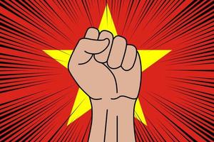 Human fist clenched symbol on flag of Vietnam vector