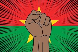 Human fist clenched symbol on flag of Burkina Faso vector