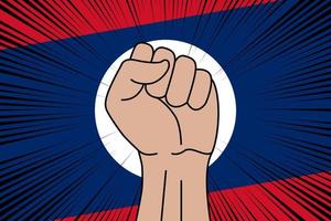 Human fist clenched symbol on flag of Laos vector