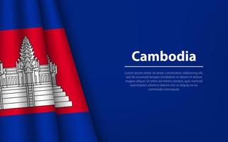 Wave flag of Cambodia with copyspace background. vector