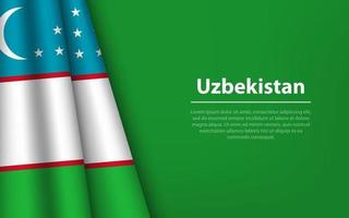 Wave flag of Uzbekistan with copyspace background. vector