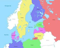 map of Baltic Sea Region with borders of the countries. vector