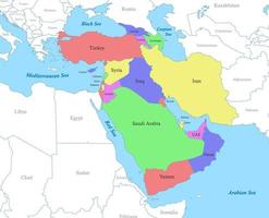 map of Western Asia with borders of the states. vector