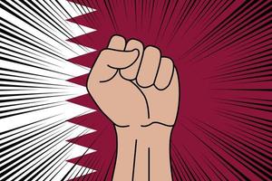 Human fist clenched symbol on flag of Qatar vector