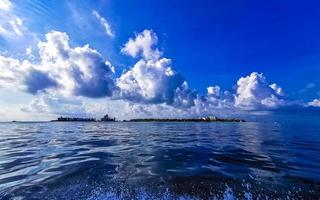 Isla Mujeres panorama view from speed boat in Cancun Mexico. photo