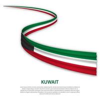 cinta ondeante o pancarta con la bandera de kuwait vector