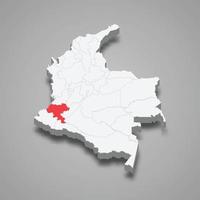 Cauca region location within Colombia 3d map vector