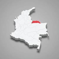 Arauca region location within Colombia 3d map vector