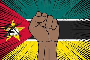 Human fist clenched symbol on flag of Mozambique vector