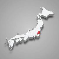 Ibaraki region location within Japan 3d map vector