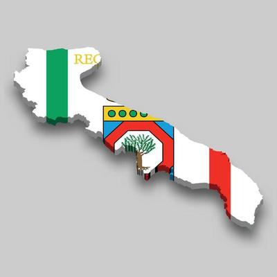 3d isometric Map of Apulia is a region of Italy