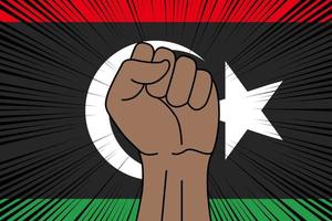 Human fist clenched symbol on flag of Libya vector
