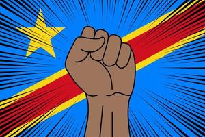 Human fist clenched symbol on flag of DR Congo vector