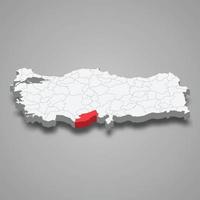 Mersin region location within Turkey 3d map vector