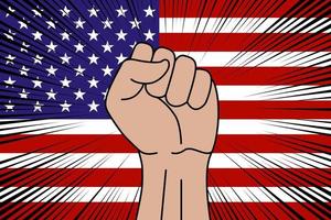 Human fist clenched symbol on flag of United States vector