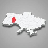 Khmelnytskyi Oblast. Region location within Ukraine 3d map vector