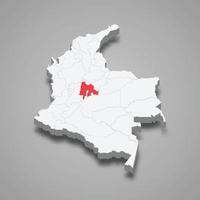 Cundinamarca region location within Colombia 3d map vector