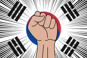 Human fist clenched symbol on flag of South Korea vector