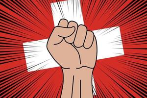 Human fist clenched symbol on flag of Switzerland vector